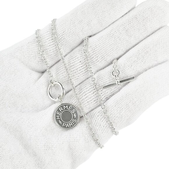 HERMES Amulet Round Toggle Necklace 16" Silver 925 Auth w/Box #5967 - Picture 8 of 8